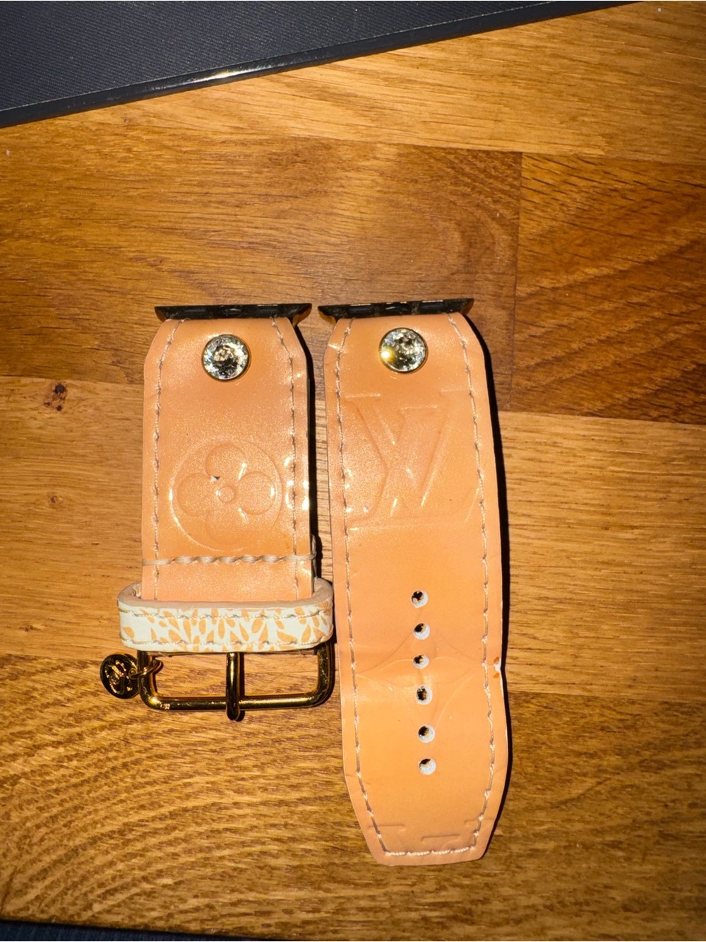 LV Vernis Peach Leather Watch Strap with Gold Hardware